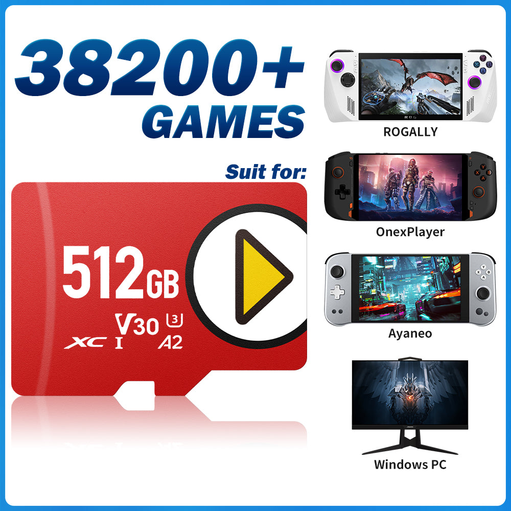 512G Game Card for ROG Ally/Ayaneo/OnexPlayer/Handheld Game Consoles/PC for PS3/PS2/SS/PS1/PSP/DC/MAME 50+Emulators&38200+Games