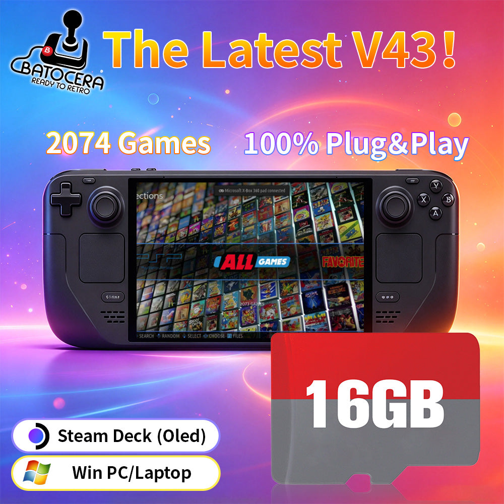 Latest Batocera V43 OS 16G Game Card 2074 Games for PS1/PSP/N64/SNES/NES for Steam Deck （Oled）/Windows PC/Handheld/Game Console