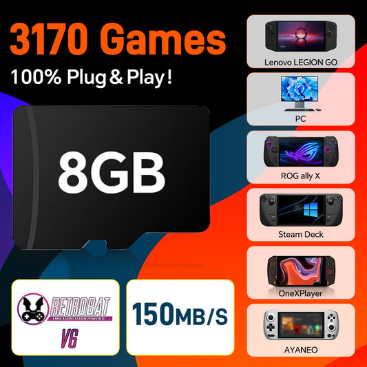 Retrobat Game Card with 3170 Games for ROG Ally/LEGION GO/AYANEO/OneXPlayer/Steam Deck Handheld Game Console/Windows PC