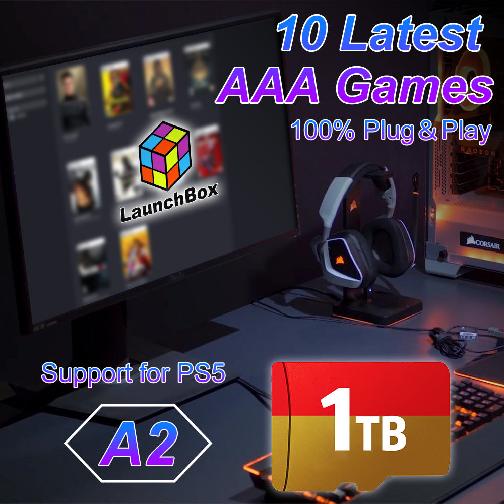 Launchbox OS A2 Performance 1TB TF/Game Card for PS5 with 10 AAA Games Plug and Play for Windows PC Upgrade Games for Free